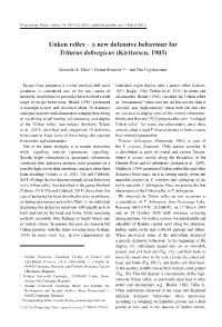 Unken Reflex – a New Defensive Behaviour for Triturus Dobrogicus (Kiritzescu, 1903)