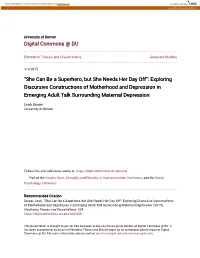 Exploring Discursive Constructions of Motherhood and Depression in Emerging Adult Talk Surrounding Maternal Depression