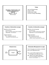 Jan 31 Matthew Stone Today Logic and Representation Entitie