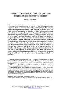 Trespass, Nuisance, and the Costs of Determining Property Rights