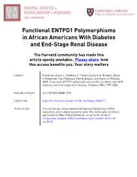 Functional ENTPD1 Polymorphisms in African Americans with Diabetes and End-Stage Renal Disease