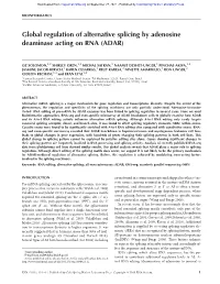 Global Regulation of Alternative Splicing by Adenosine Deaminase Acting on RNA (ADAR)