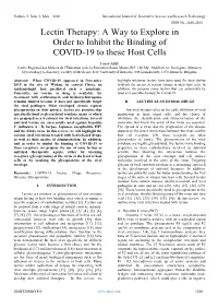 Lectin Therapy: a Way to Explore in Order to Inhibit the Binding of COVID-19 to These Host Cells