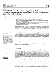 COVID-19 Vaccine Priority Strategy Using a Heterogenous Transmission Model Based on Maximum Likelihood Estimation in the Republic of Korea