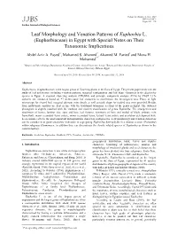 Leaf Morphology and Venation Patterns of Euphorbia L