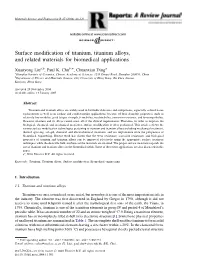 Surface Modification of Titanium, Titanium Alloys, and Related