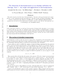 The Third Law of Thermodynamics Or an Absolute Definition for Entropy. Part