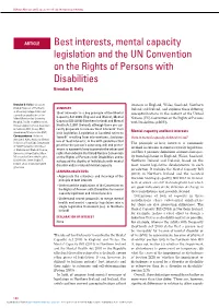 Best Interests, Mental Capacity Legislation and the UN Convention on the Rights of Persons with Disabilities Brendan D