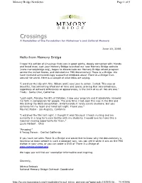 Crossings a Newsletter of the Foundation for Alzheimer's and Cultural Memory