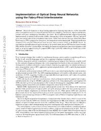 Implementation of Optical Deep Neural Networks Using the Fabry-Pérot Interferometer