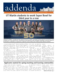 UT Martin Students to Work Super Bowl for Third Year in a Row