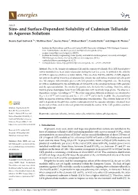 And Surface-Dependent Solubility of Cadmium Telluride in Aqueous Solutions