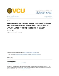 Responses of the Catalpa Sphinx, Ceratomia Catalpae, and Its Primary Parasitoid, Cotesia Congregata, to Varying Levels of Iridoid Glycosides in Catalpa
