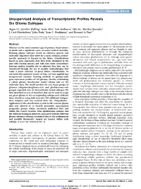 Unsupervised Analysis of Transcriptomic Profiles Reveals Six Glioma Subtypes