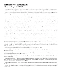 Nebraska Post-Game Notes Nebraska Vs