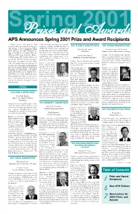 Spring 2001 Prizes and Awards