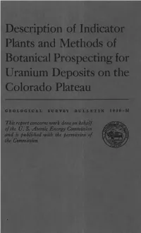 Description of Indicator Plants and Methods of Botanical Prospecting for Uranium Deposits on the Colorado Plateau