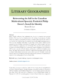 Frederick Philip Grove's Search for Identity