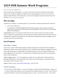2019 DVR Summer Work Programs
