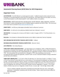 ACH) Rules for ACH Originators