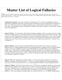 Master List of Logical Fallacies