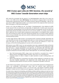 MSC Cruises Open Sales for MSC Seaview, the Second of MSC Cruises’ Seaside Generation Smart Ships