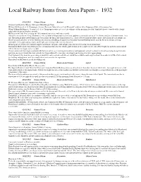 Local Railway Items from Area Papers - 1932