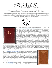 Miniature Books Published by Achille J. St. Onge Titles Offered Individually and Listed Chronologically According to Massmann Number