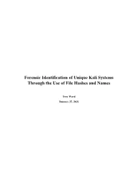 Forensic Identification of Unique Kali Systems Through the Use of File Hashes and Names