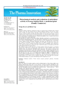 Phytochemical Analysis and Evaluation of Antioxidant Activity Of