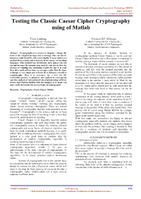 Testing the Classic Caesar Cipher Cryptography Using of Matlab