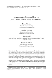 Automation Bias and Errors: Are Crews Better Than Individuals?