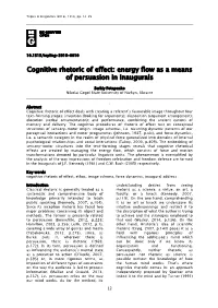 Cognitive Rhetoric of Effect: Energy Flow As a Means of Persuasion in Inaugurals