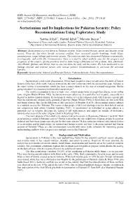 Sectarianism and Its Implications for Pakistan Security: Policy Recommendations Using Exploratory Study