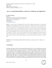 Survey on Cloud Based Robotics Architecture, Challenges and Applications