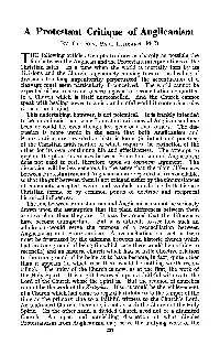 A Protestant Critique of Anglicanism by the Rev