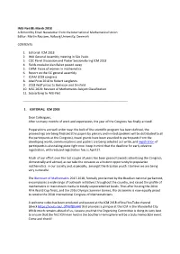 IMU-Net 88: March 2018 a Bimonthly Email Newsletter from the International Mathematical Union Editor: Martin Raussen, Aalborg University, Denmark