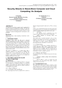 Security Attacks in Stand-Alone Computer and Cloud Computing: an Analysis