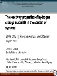 The Reactivity Properties of Hydrogen Storage Materials in the Context of Systems