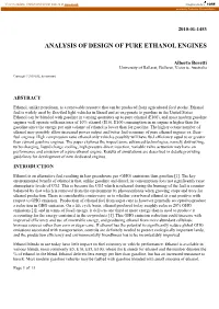 Analysis of Design of Pure Ethanol Engines