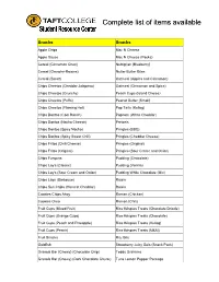 Complete List of Items Available
