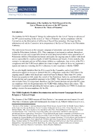 1 Submission of the Institute for NGO Research for the List of Themes in Advance of the 99Th Session Review of the “State of P