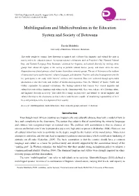 Multilingualism and Multiculturalism in the Education System and Society of Botswana