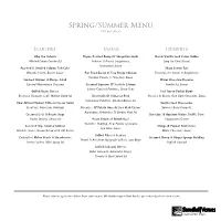 Spring/Summer Menu £28 Per Guest
