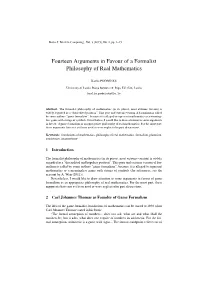 Fourteen Arguments in Favor of a Formalist Philosophy of Real