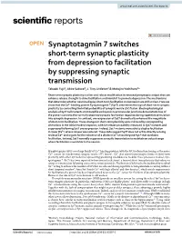 Synaptotagmin 7 Switches Short-Term Synaptic Plasticity from Depression