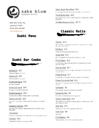 Sushi Menu Sushi Bar Combo Classic Rolls