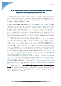 Call on the European Union to Create High-Quality Dedicated and Embedded SSH Research Opportunities in FP9