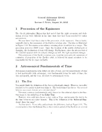 1 Precession of the Equinoxes 2 Astronomical Fundamentals of Time