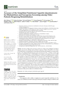 Accuracy of the Simplified Nutritional Appetite Questionnaire For